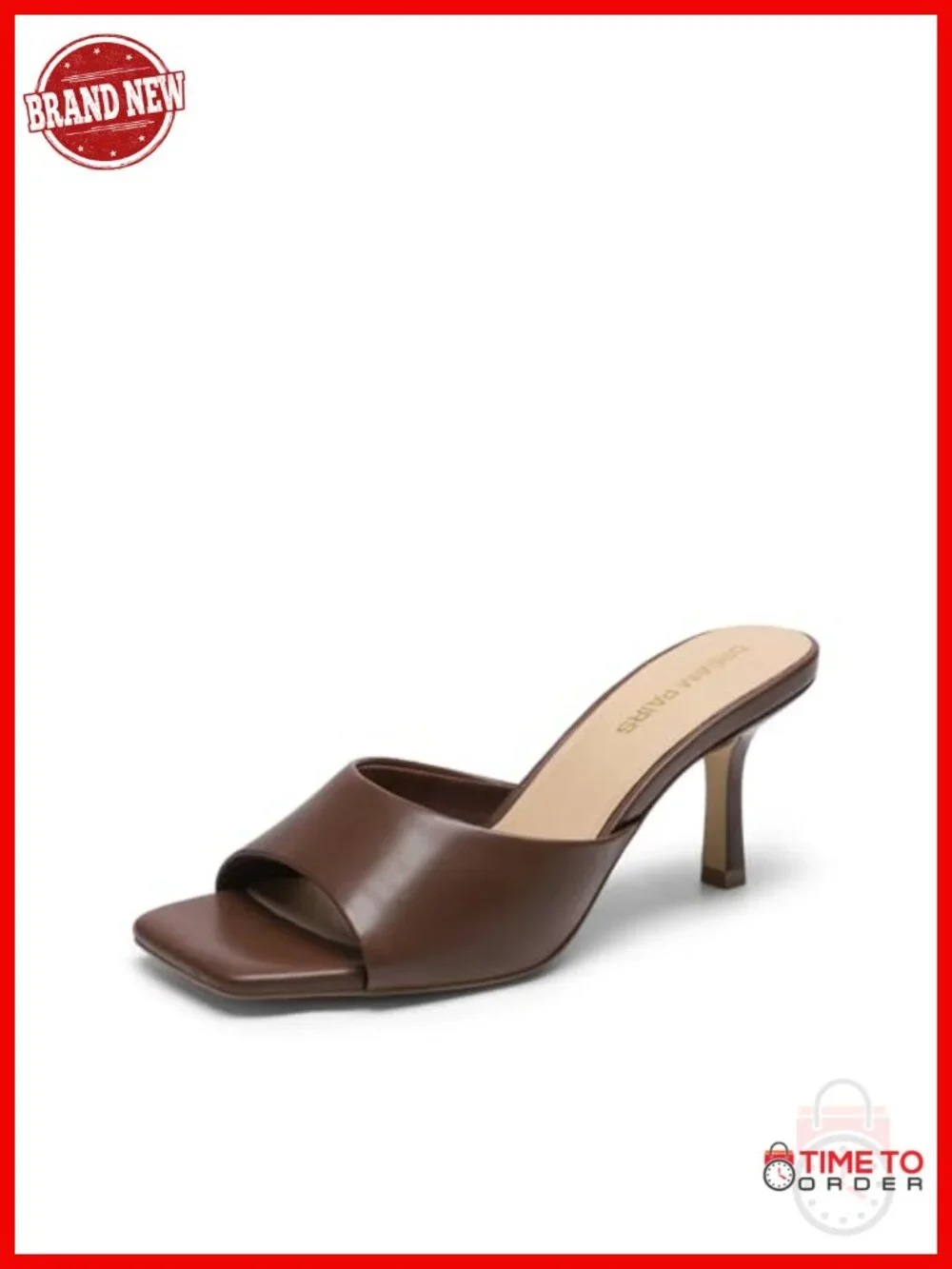 Kitten Heels Sandals Square Toe Slip On Low Heels Mules